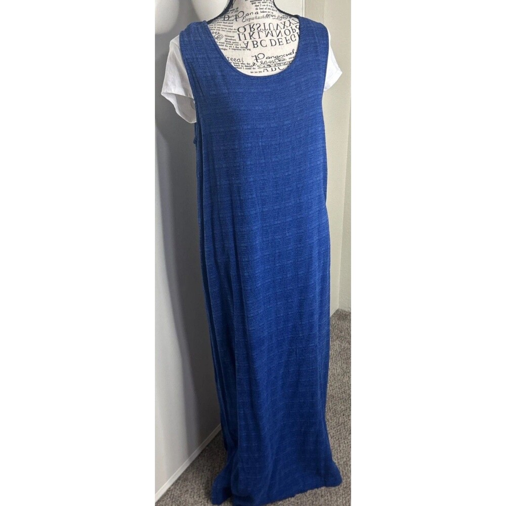 Vtg Tianello Blue Sheath Dress Size Medium 100% Tencel Lagenlook